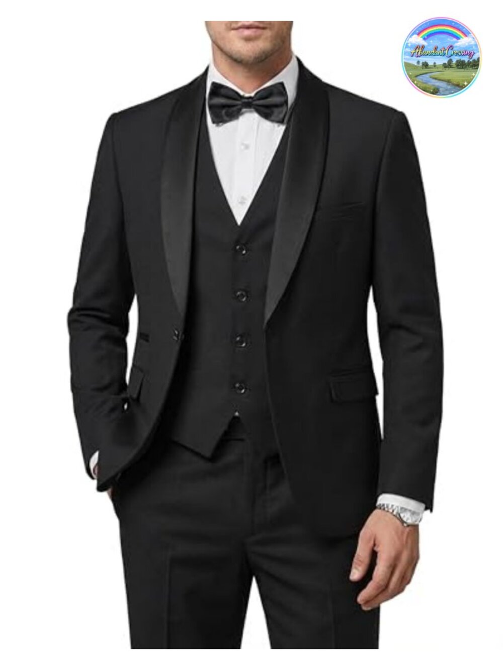 3 Piece Tuxedo Set with Tie Shawl Lapel Suit Blazer Vest Pants